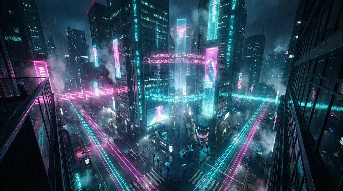 ddaa33 竖屏短剧平台首页背景 - 赛博朋克都市夜景